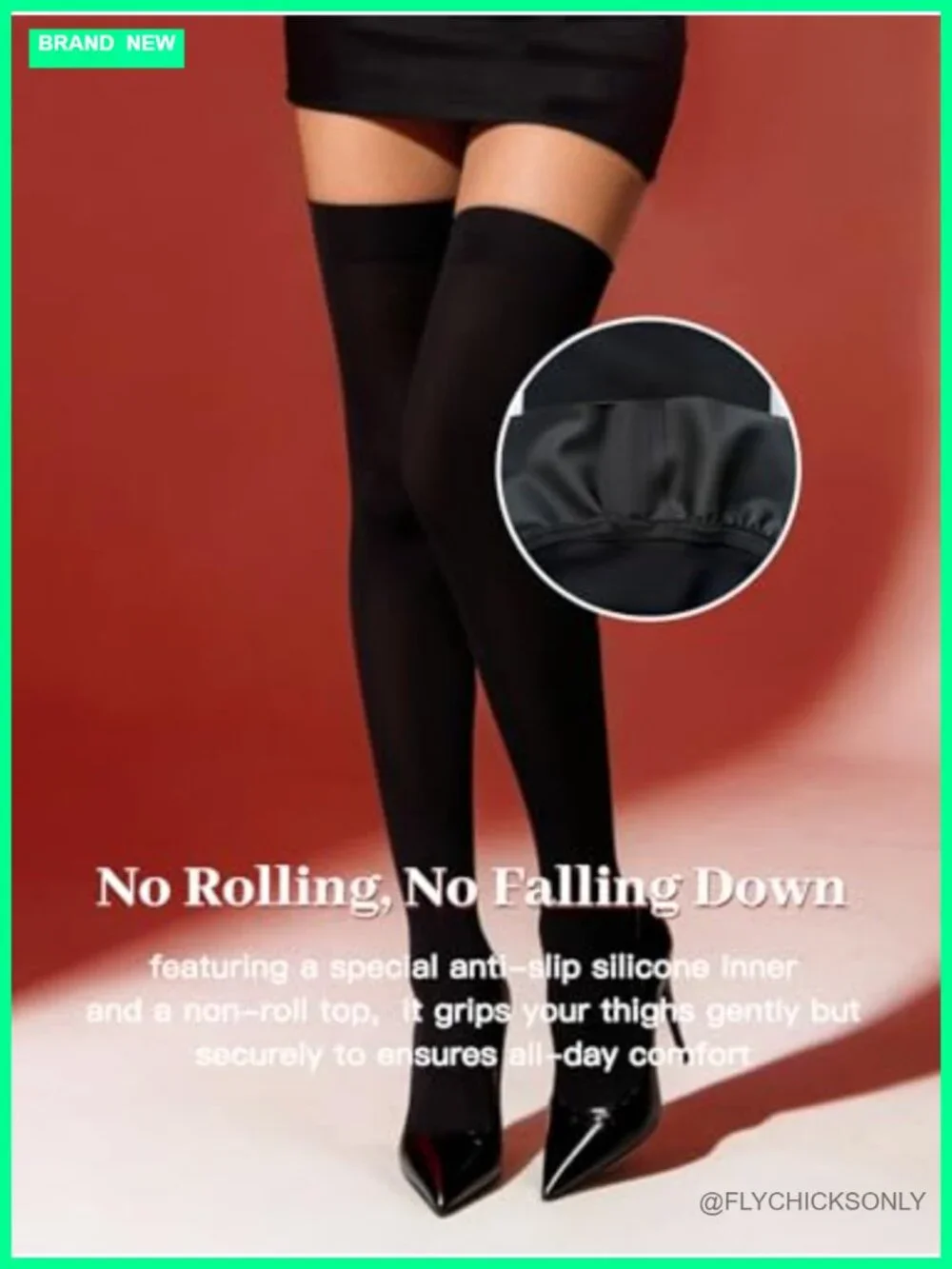 Anti-Slip Thigh High Stockings Opaque Stay-Put Nylon